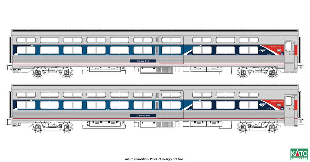 Kato 10662961 N Viewliner I Sleeper 2-Pack with Interior Lights Amtrak #62007 Charles River 62041 Middle River  Phase VII